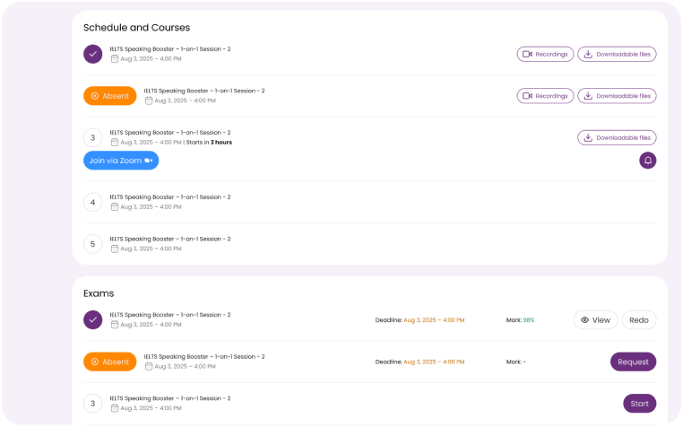 Join scheduled or live classes
