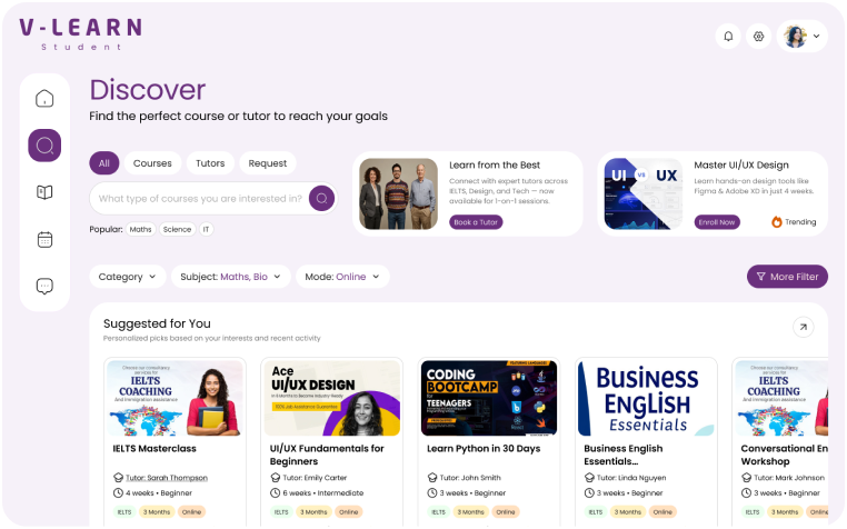 Browse courses or tutors